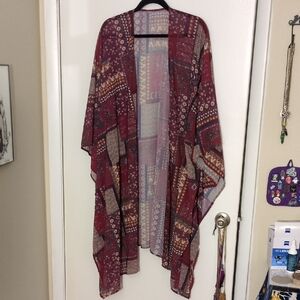 Elegant Burgundy Patterned Kimono One Size PLUS